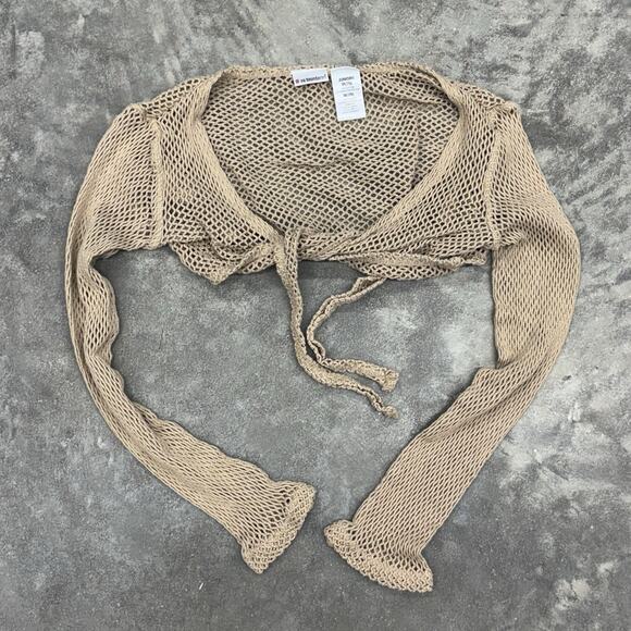 No Boundaries Juniors M 7/9 Lace Crochet Tie Front Crop Long Sleeve Cardigan - Picture 4 of 6